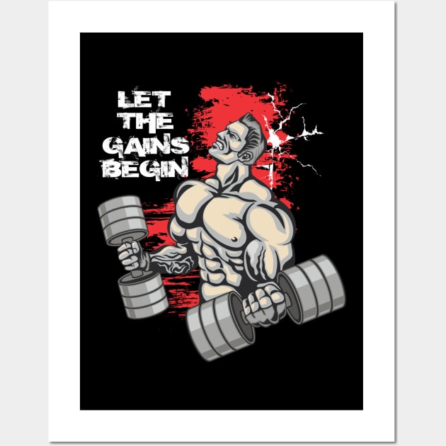 Let the gains begin - Crazy gains - Nothing beats the feeling of power that weightlifting, powerlifting and strength training it gives us! A beautiful vintage design representing body positivity! Wall Art by Crazy Collective